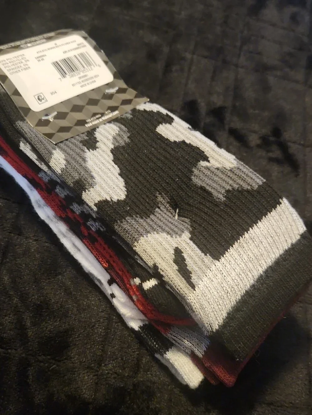 Boys' Camo Crew Socks - White, Gray & Red (3-Pack)